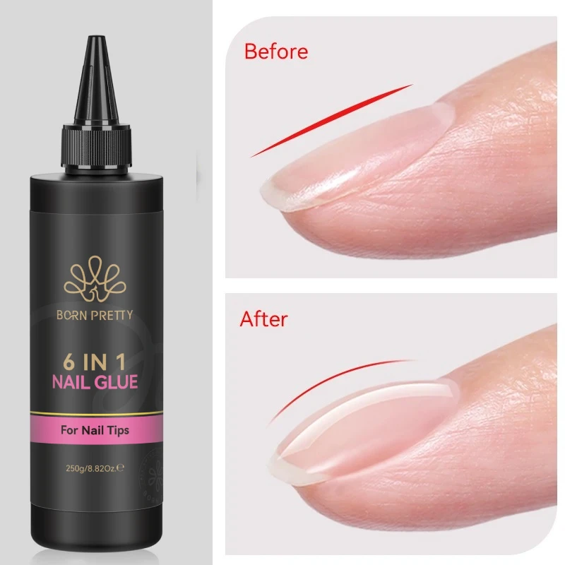 BORN PRETTY 250g 6 IN 1 Glue Gel Nail Polish Keep Nail C Arc Enhanced Nail Art Thickness Rubber Base Gel Super Bright Top Coat