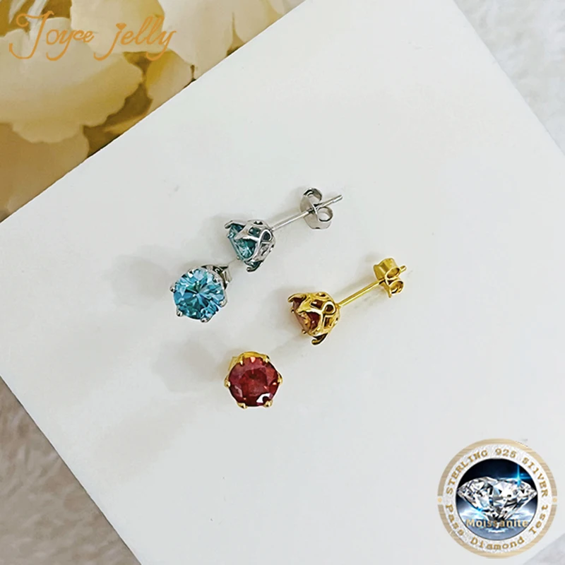 JoyceJelly 1/2/4CT D Color Moissanite Diamond Stud Earrings S925 Sterling Silver Plated 18K Gold Ear-studs Luxury Fine Jewelry