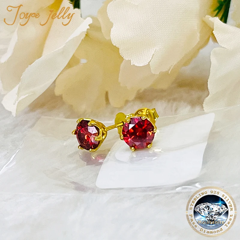 JoyceJelly 1/2/4CT D Color Moissanite Diamond Stud Earrings S925 Sterling Silver Plated 18K Gold Ear-studs Luxury Fine Jewelry
