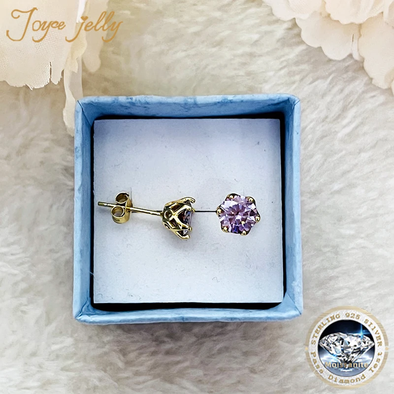JoyceJelly 1/2/4CT D Color Moissanite Diamond Stud Earrings S925 Sterling Silver Plated 18K Gold Ear-studs Luxury Fine Jewelry