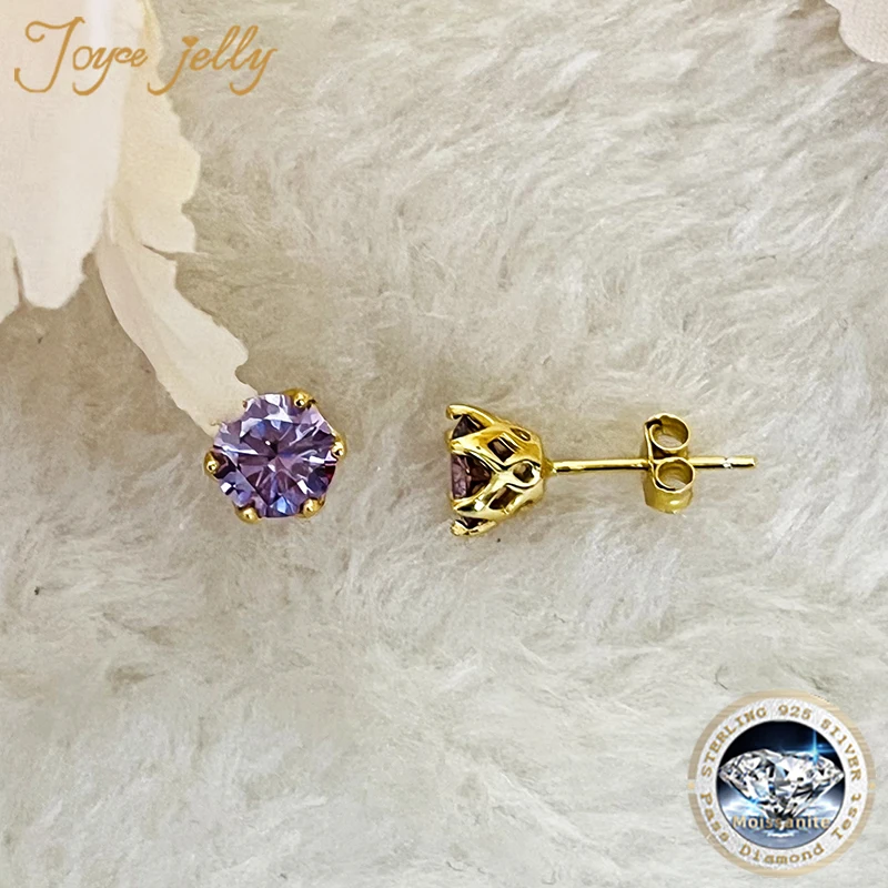 JoyceJelly 1/2/4CT D Color Moissanite Diamond Stud Earrings S925 Sterling Silver Plated 18K Gold Ear-studs Luxury Fine Jewelry