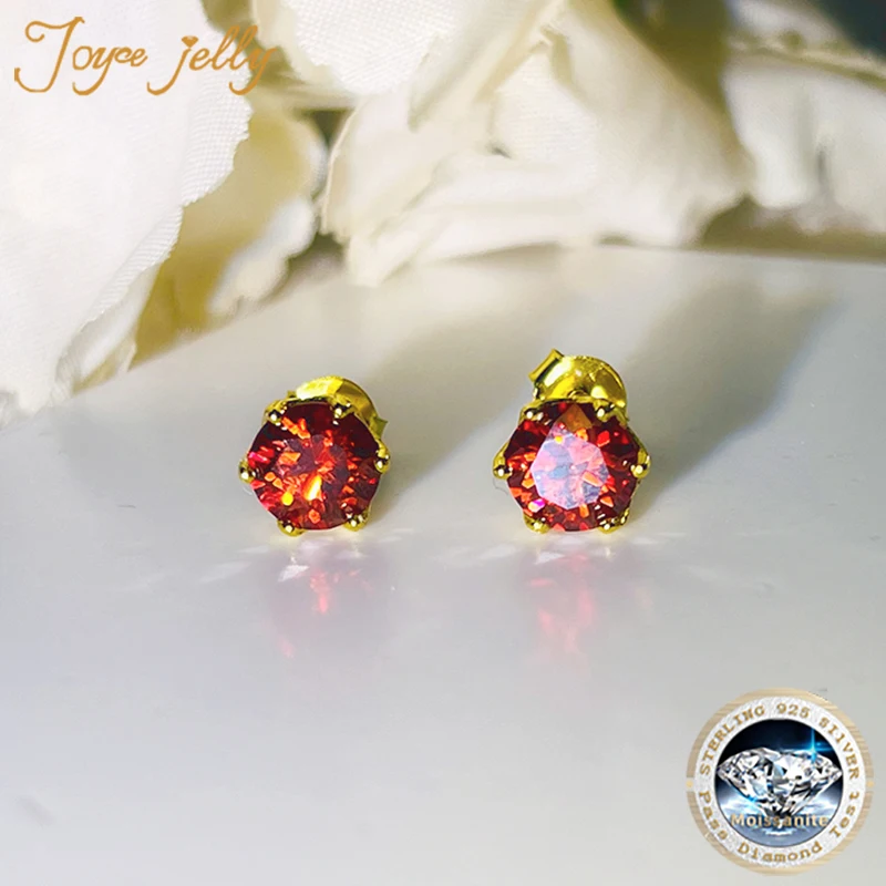 JoyceJelly 1/2/4CT D Color Moissanite Diamond Stud Earrings S925 Sterling Silver Plated 18K Gold Ear-studs Luxury Fine Jewelry