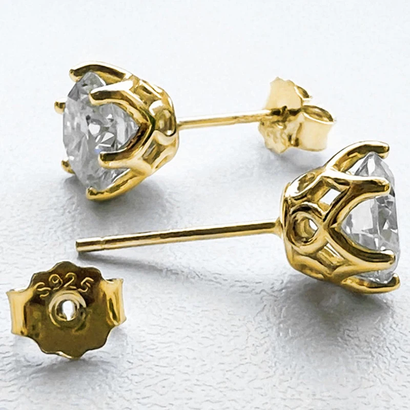 JoyceJelly 1/2/4CT D Color Moissanite Diamond Stud Earrings S925 Sterling Silver Plated 18K Gold Ear-studs Luxury Fine Jewelry