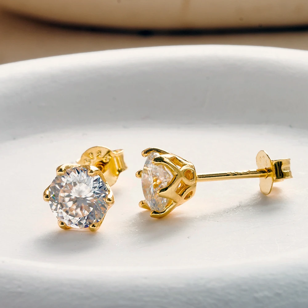 JoyceJelly 1/2/4CT D Color Moissanite Diamond Stud Earrings S925 Sterling Silver Plated 18K Gold Ear-studs Luxury Fine Jewelry