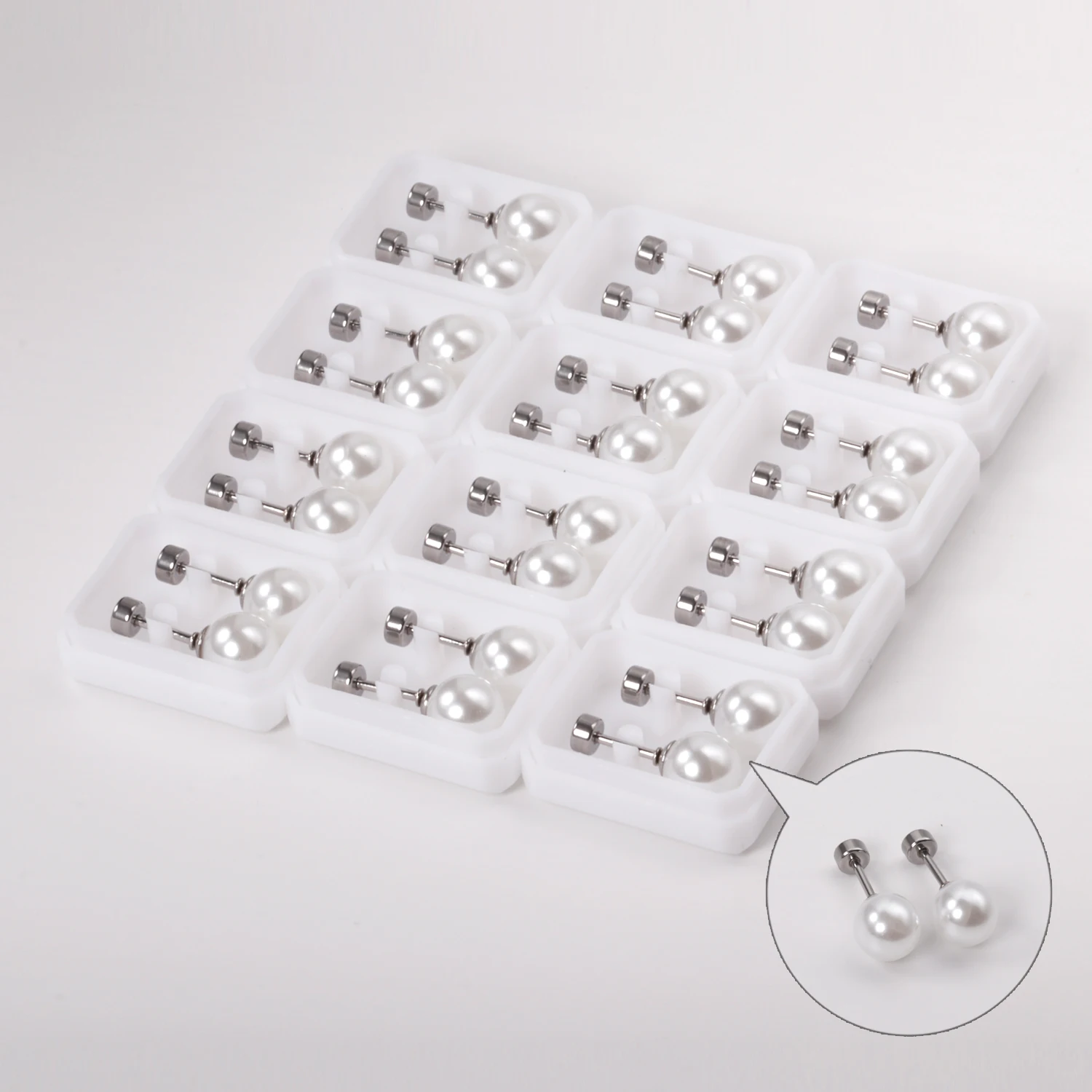 12 Pairs Round Imitation Pearl Earrings 316L Stainless Steel Anti-allergy Screw Stud Ladies Earrings Fashion Jewelry Accessories