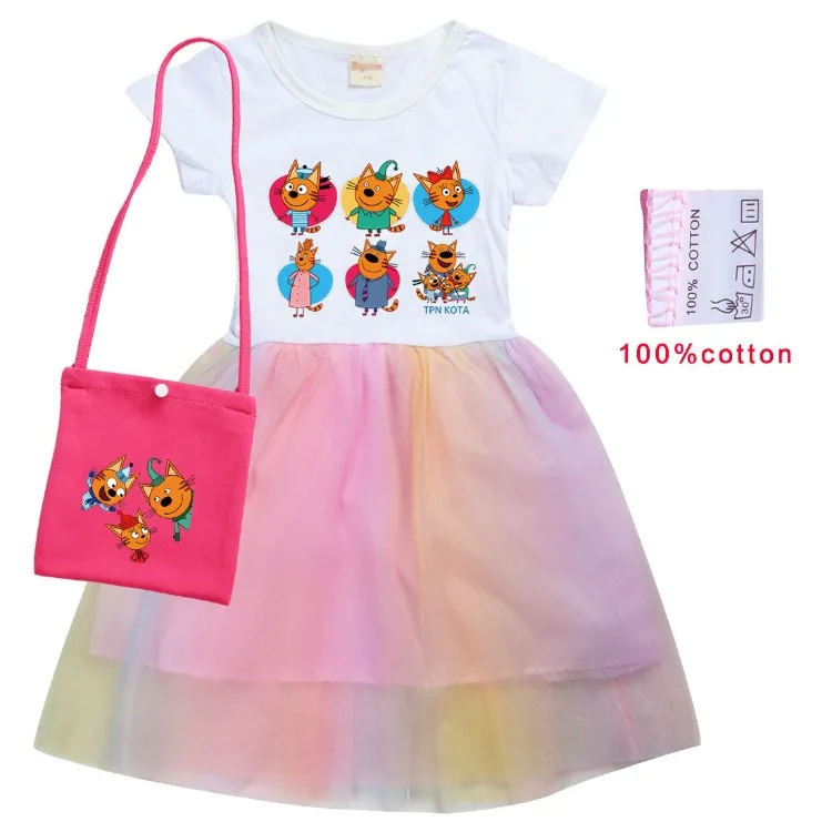 Russian Cartoon Happy Cats TpnkoTa Costume Kids Anime Three Little Kittens Clothes Kid-e-cats Dress Girls Summer Casual Dresses