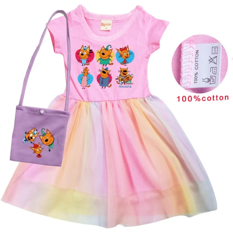 Russian Cartoon Happy Cats TpnkoTa Costume Kids Anime Three Little Kittens Clothes Kid-e-cats Dress Girls Summer Casual Dresses