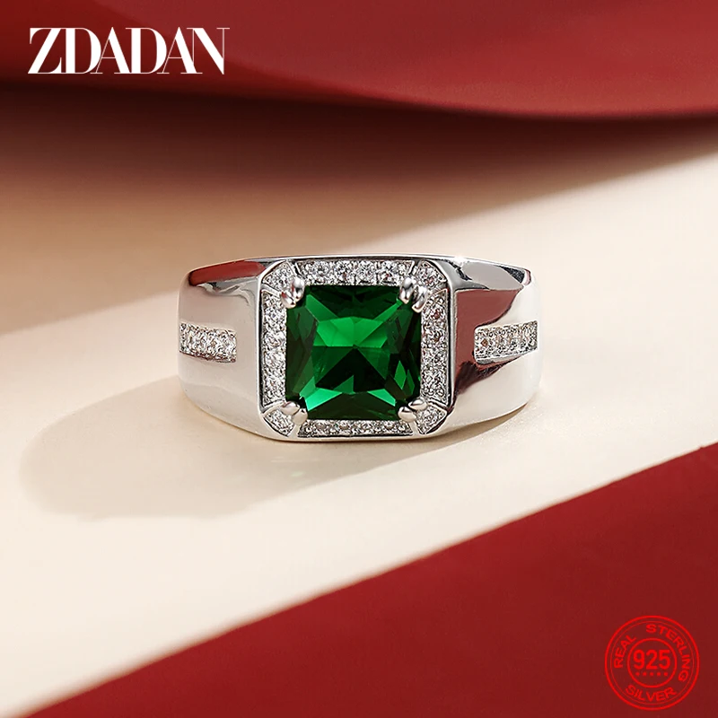 ZDADAN 925 Sterling Silver Blue Green Crystal Adjustable Ring For Women Men Fashion Party Jewelry Gift