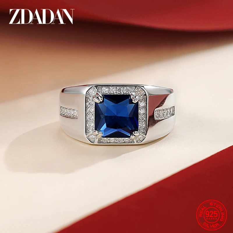 ZDADAN 925 Sterling Silver Blue Green Crystal Adjustable Ring For Women Men Fashion Party Jewelry Gift