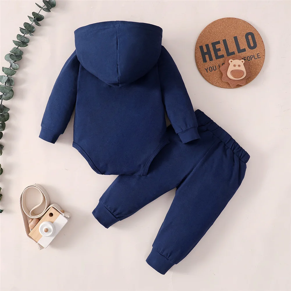 3-24 Months Newborn Baby Boy Clothing Suit Long Sleeve Hooded Romper+Pants Spring&Autumn Sports Style Toddler boy 2PCS Clothes