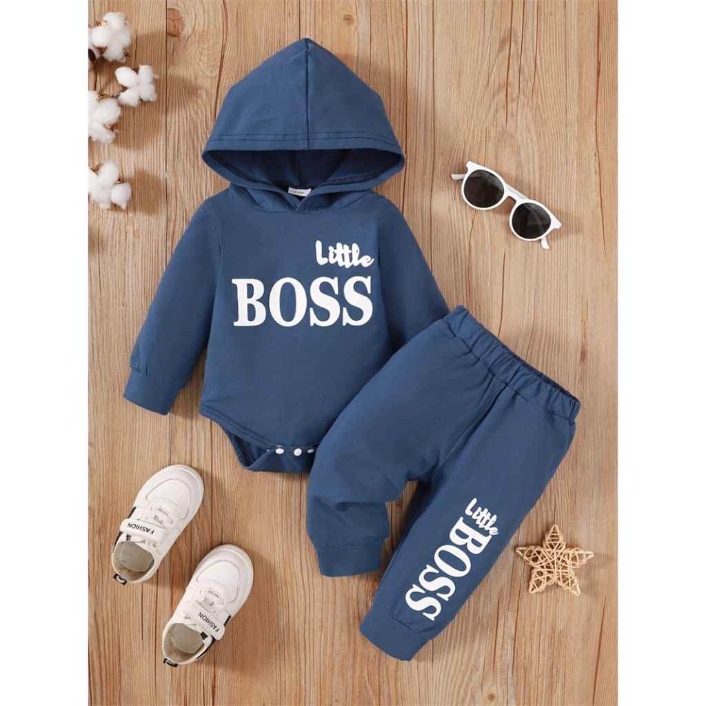 3-24 Months Newborn Baby Boy Clothing Suit Long Sleeve Hooded Romper+Pants Spring&Autumn Sports Style Toddler boy 2PCS Clothes