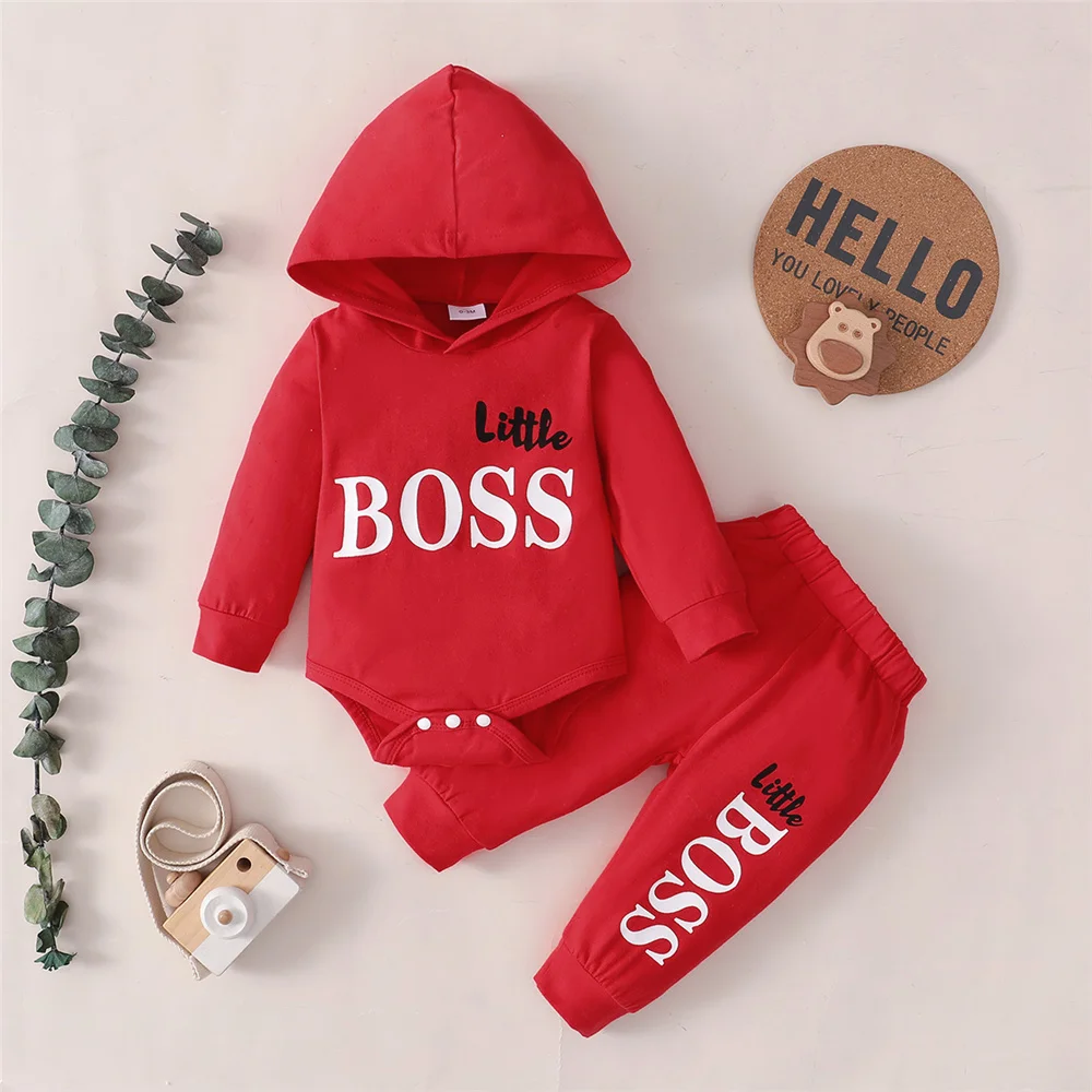 3-24 Months Newborn Baby Boy Clothing Suit Long Sleeve Hooded Romper+Pants Spring&Autumn Sports Style Toddler boy 2PCS Clothes
