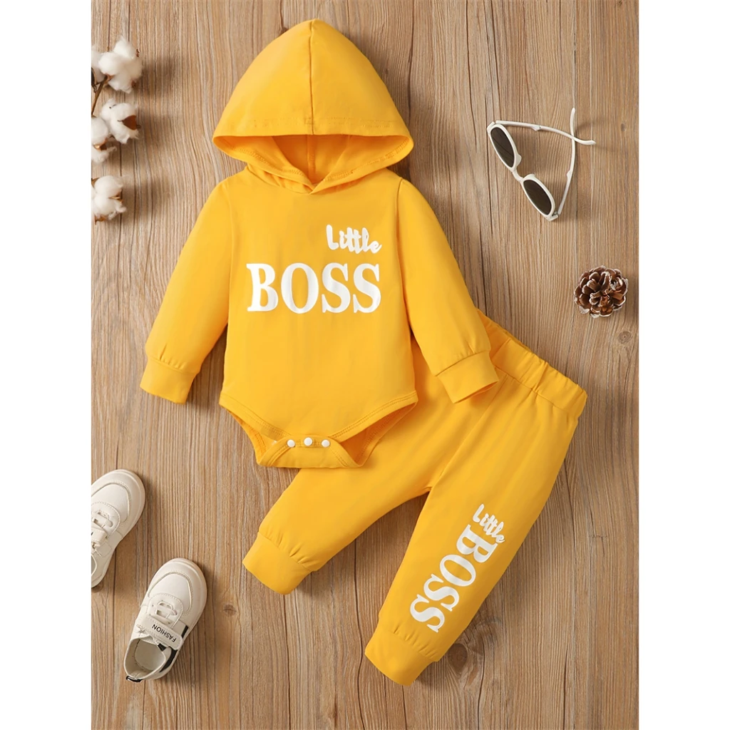 3-24 Months Newborn Baby Boy Clothing Suit Long Sleeve Hooded Romper+Pants Spring&Autumn Sports Style Toddler boy 2PCS Clothes