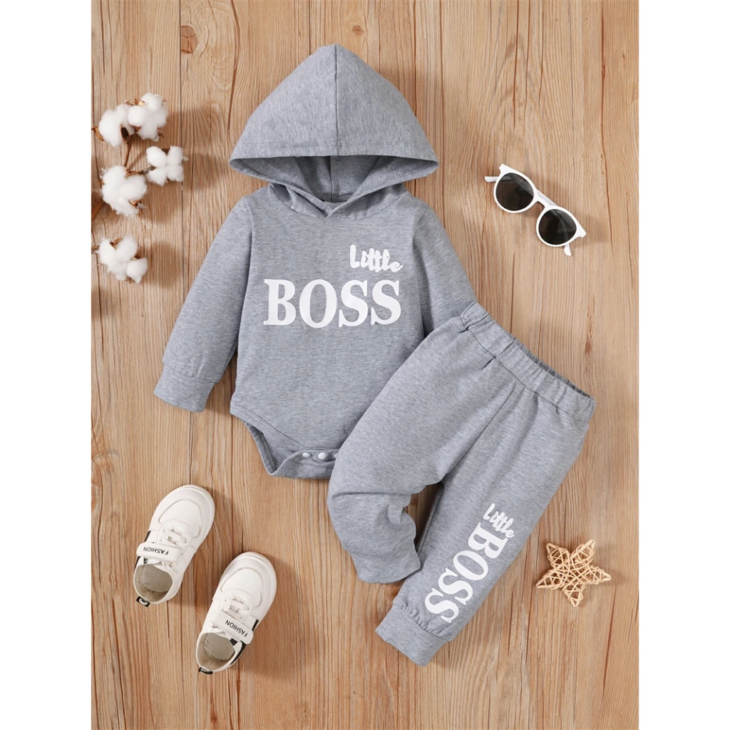 3-24 Months Newborn Baby Boy Clothing Suit Long Sleeve Hooded Romper+Pants Spring&Autumn Sports Style Toddler boy 2PCS Clothes