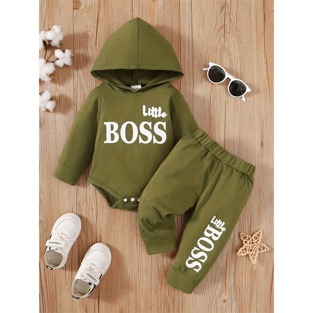 3-24 Months Newborn Baby Boy Clothing Suit Long Sleeve Hooded Romper+Pants Spring&Autumn Sports Style Toddler boy 2PCS Clothes
