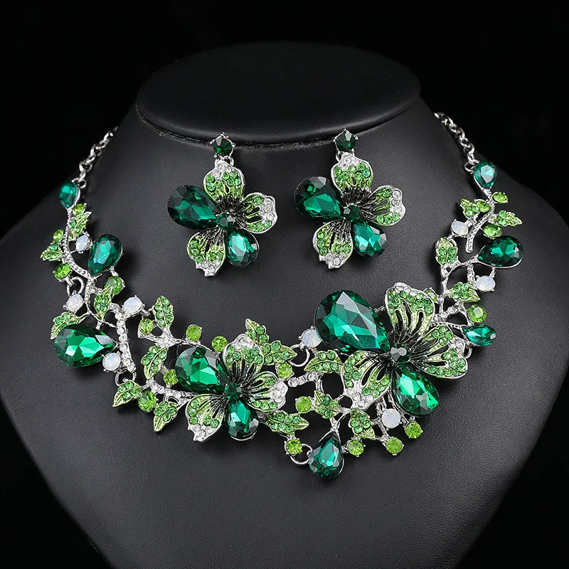 KMVEXO Bridal Bridesmaid Austrian Crystal Rhinestone Jewelry Sets Statement Choker Necklace Earrings Sets for Wedding Party Prom