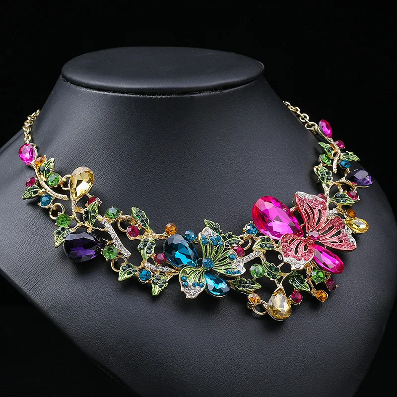 KMVEXO Bridal Bridesmaid Austrian Crystal Rhinestone Jewelry Sets Statement Choker Necklace Earrings Sets for Wedding Party Prom