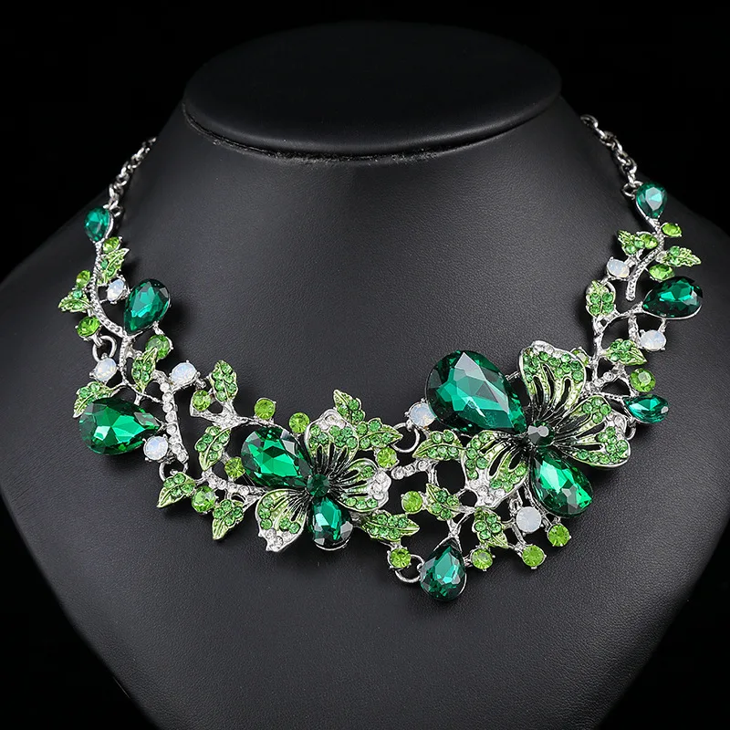 KMVEXO Bridal Bridesmaid Austrian Crystal Rhinestone Jewelry Sets Statement Choker Necklace Earrings Sets for Wedding Party Prom