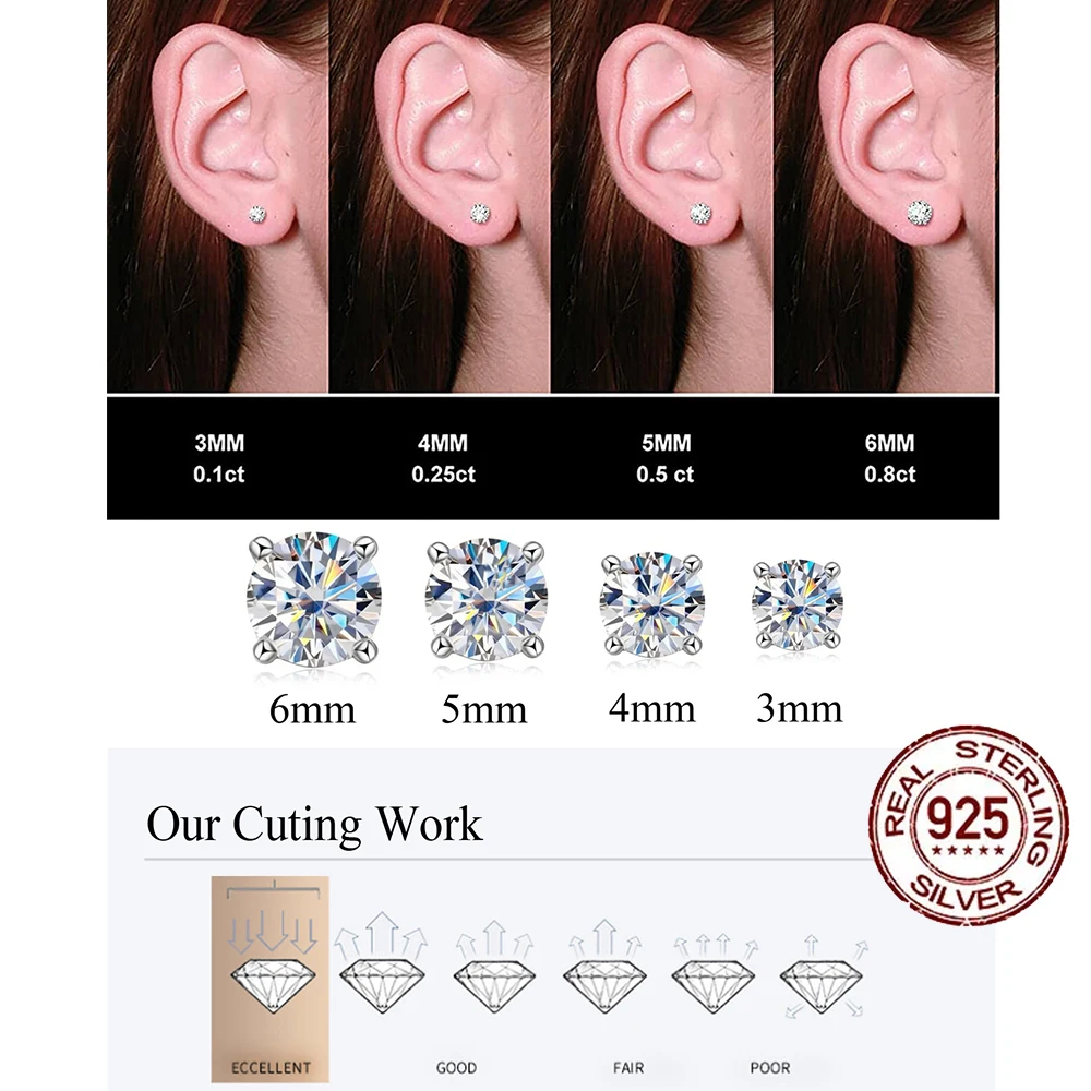 CWWZircons Genuine 100% Sterling Silver 925 Jewelry Certificate Brilliant Round CZ 0.8ct Stud Earrings for Women Girl Gift SE013