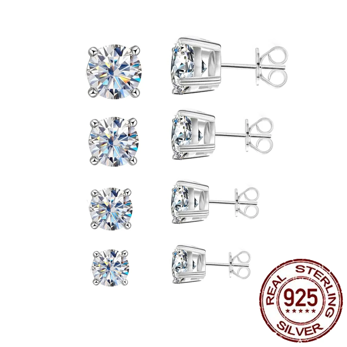 CWWZircons Genuine 100% Sterling Silver 925 Jewelry Certificate Brilliant Round CZ 0.8ct Stud Earrings for Women Girl Gift SE013
