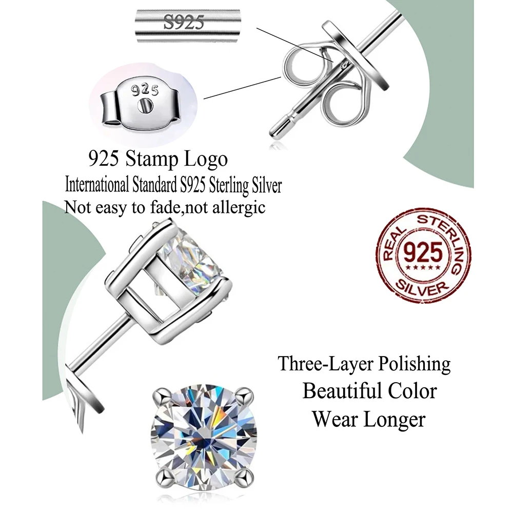 CWWZircons Genuine 100% Sterling Silver 925 Jewelry Certificate Brilliant Round CZ 0.8ct Stud Earrings for Women Girl Gift SE013