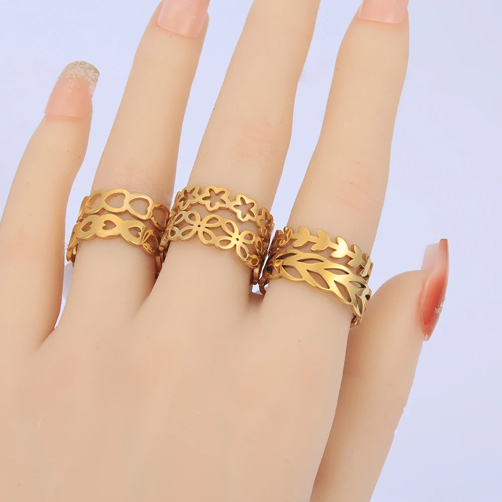 24 Pcs/Lot Stainless Steel Flower Heart Geometric Hollow Rings for Women Creative 2023 New Fashion Madam Jewelry Gift Wholesale