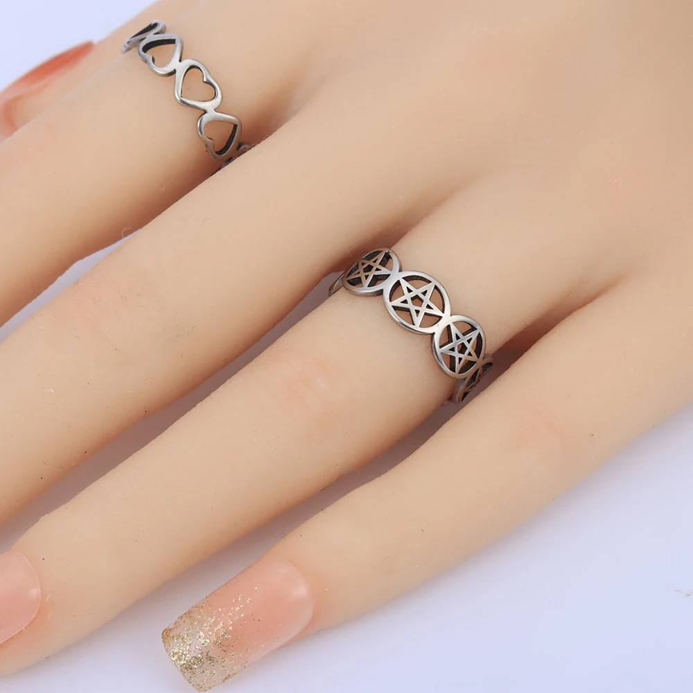 24 Pcs/Lot Stainless Steel Flower Heart Geometric Hollow Rings for Women Creative 2023 New Fashion Madam Jewelry Gift Wholesale