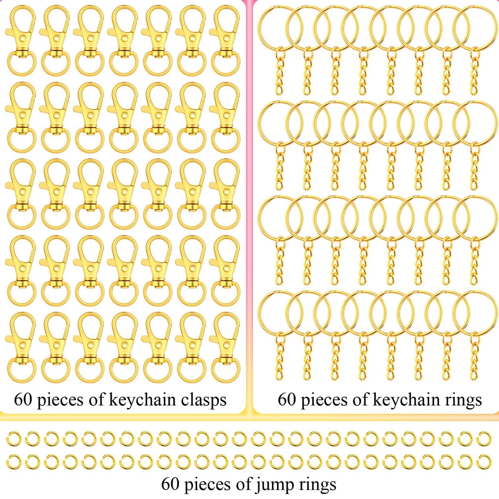 180PCS Key Chain Rings Pendants Keychain Hardware Key Hooks with Key Rings and Jump Ring DIY Crafts Keychain Making Supplies