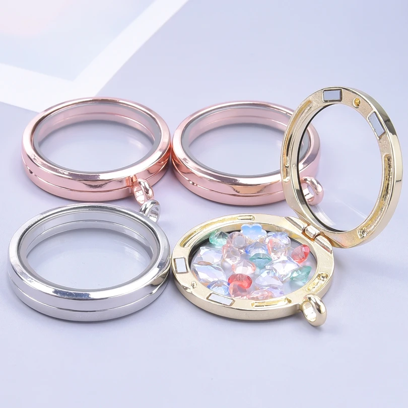 10Pcs/Lot Openable Round Living Reliquary Picture Locket Pendant Glass Floating Cremation Urn Medaillon Colgantes Jewelry Making