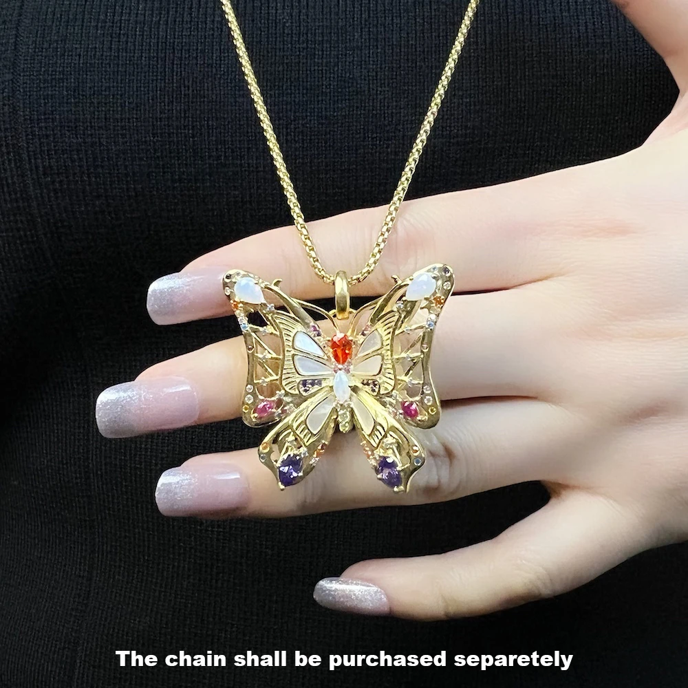 Detailed Golden Butterfly Pendant Brand New 925 Sterling Silver Jewelry Europe Accessorie Trendy Gift For Woman