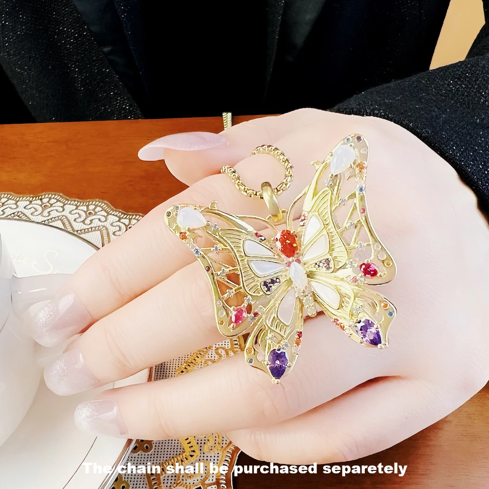 Detailed Golden Butterfly Pendant Brand New 925 Sterling Silver Jewelry Europe Accessorie Trendy Gift For Woman