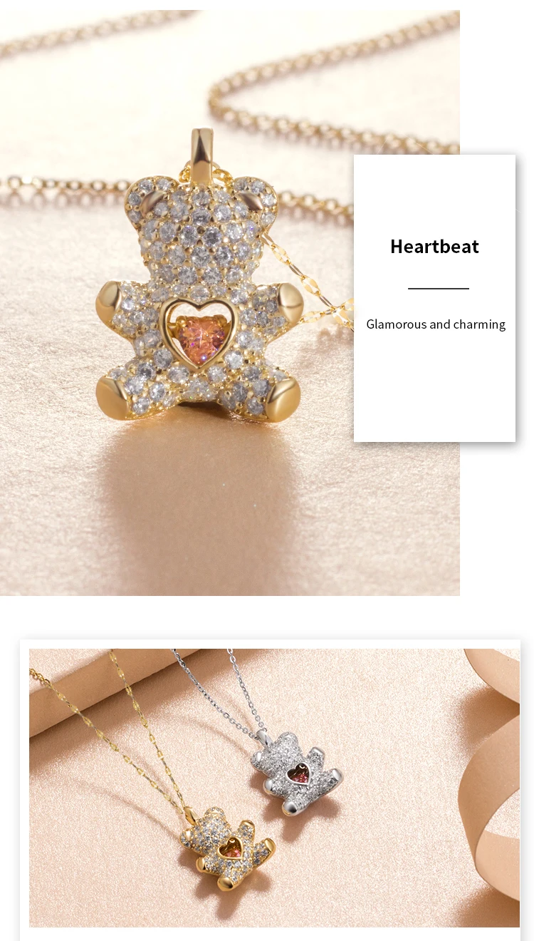 Flash Lovely Bear Pendant Necklaces for Women Golden Titanium Stainless Steel Neck Link Chain female Jewelry Gift