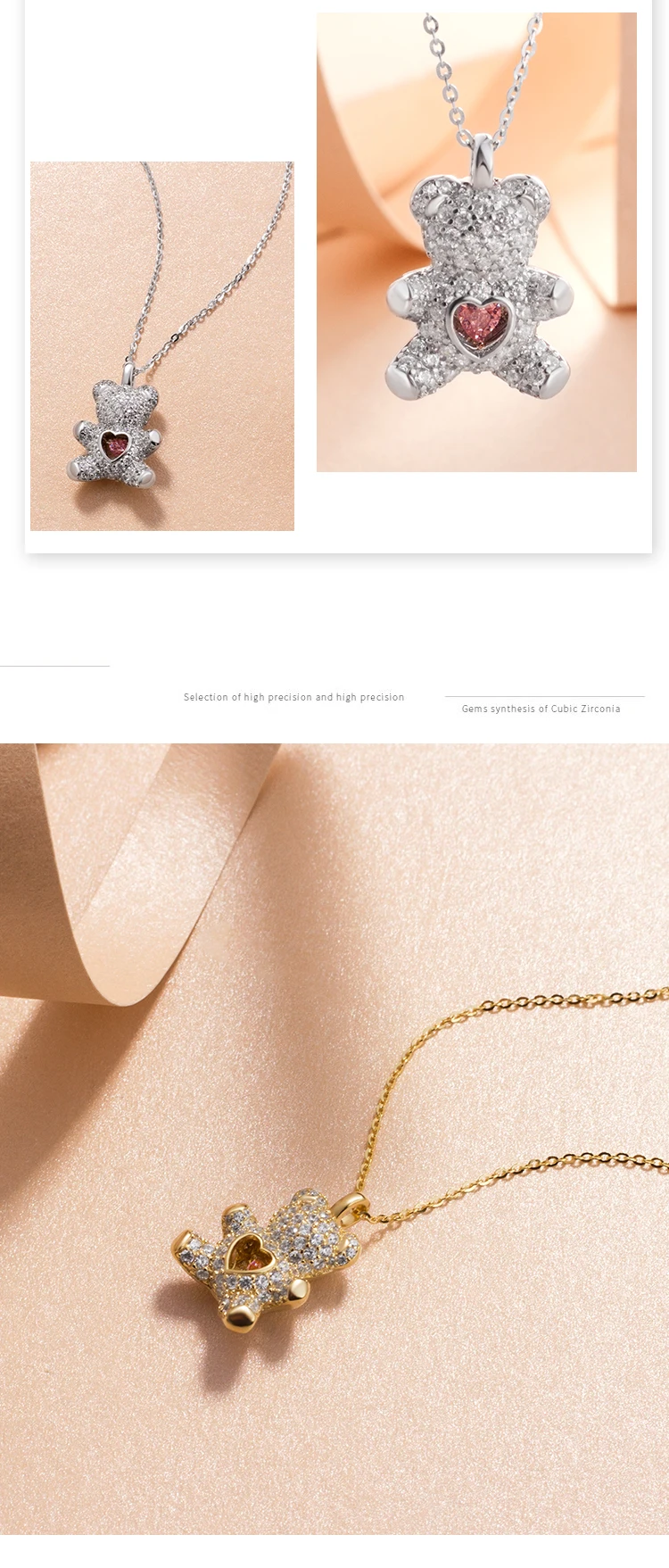 Flash Lovely Bear Pendant Necklaces for Women Golden Titanium Stainless Steel Neck Link Chain female Jewelry Gift