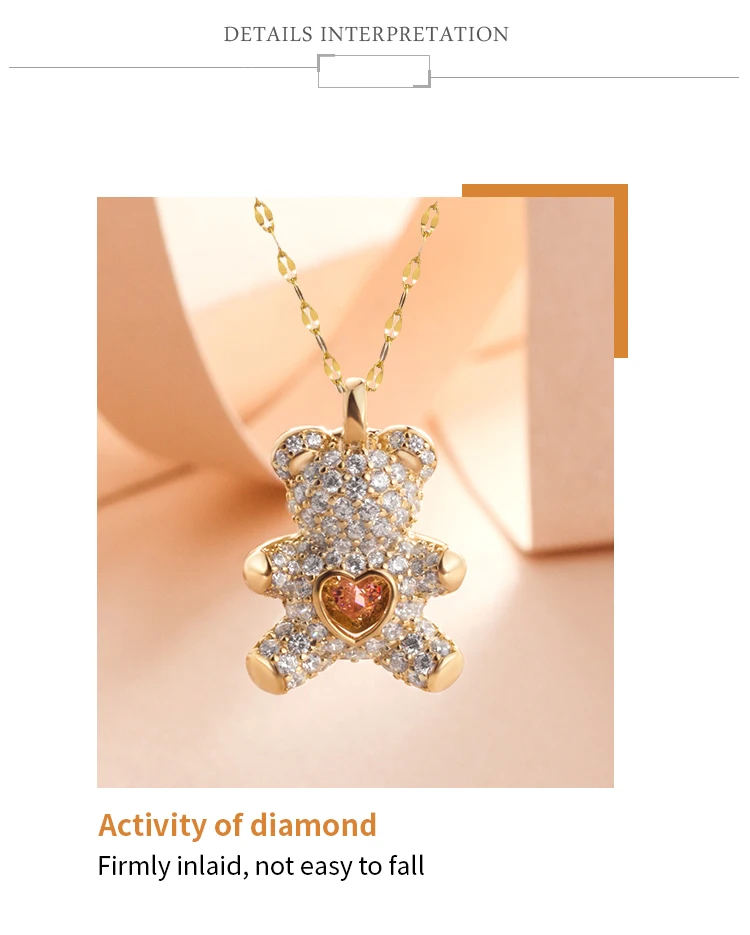 Flash Lovely Bear Pendant Necklaces for Women Golden Titanium Stainless Steel Neck Link Chain female Jewelry Gift