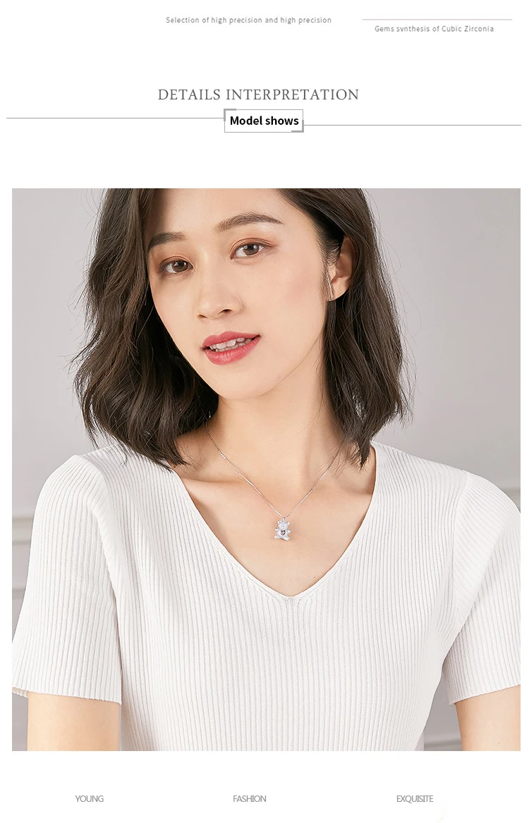 Flash Lovely Bear Pendant Necklaces for Women Golden Titanium Stainless Steel Neck Link Chain female Jewelry Gift