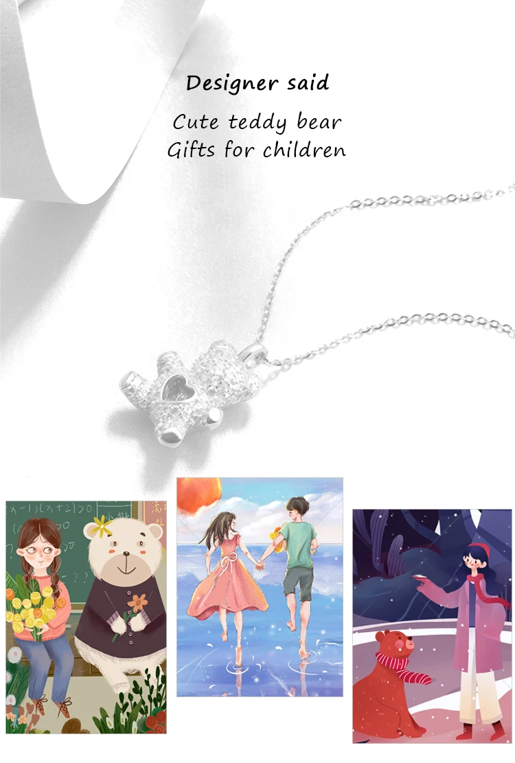 Flash Lovely Bear Pendant Necklaces for Women Golden Titanium Stainless Steel Neck Link Chain female Jewelry Gift