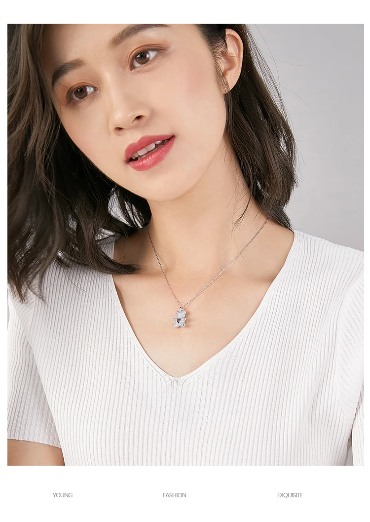 Flash Lovely Bear Pendant Necklaces for Women Golden Titanium Stainless Steel Neck Link Chain female Jewelry Gift