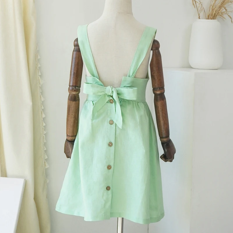 Girls' Cotton And Linen Sleeveless Suspender Dress With Adjustable Shoulder Straps Summer New Casual Pocket Kids Dresses TZ77
