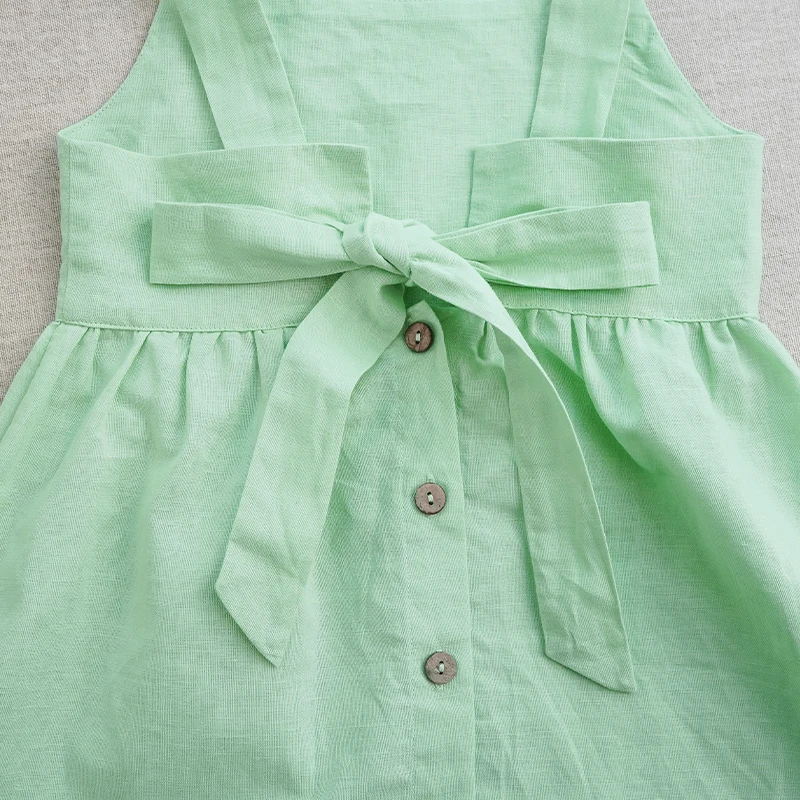 Girls' Cotton And Linen Sleeveless Suspender Dress With Adjustable Shoulder Straps Summer New Casual Pocket Kids Dresses TZ77