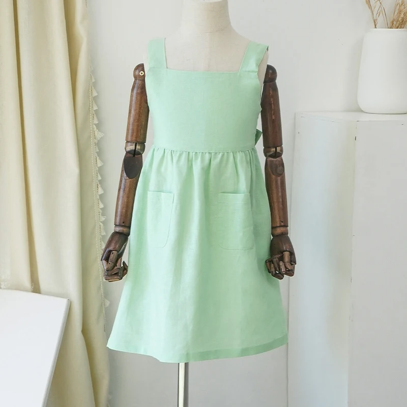 Girls' Cotton And Linen Sleeveless Suspender Dress With Adjustable Shoulder Straps Summer New Casual Pocket Kids Dresses TZ77