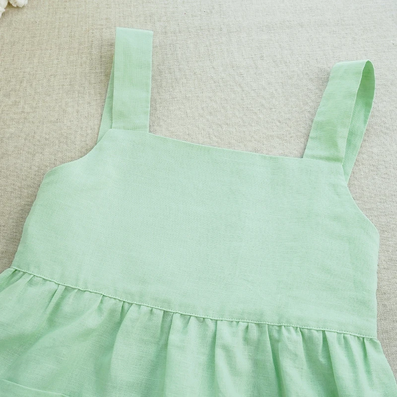 Girls' Cotton And Linen Sleeveless Suspender Dress With Adjustable Shoulder Straps Summer New Casual Pocket Kids Dresses TZ77