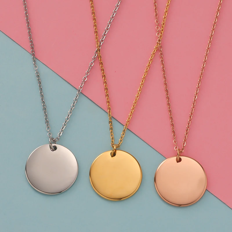 Fnixtar 10pcs Stainless Steel Necklace Round Disc Circle Pendant 6-30mm For Women Adjustable Clavicle Necklace Wedding Jewelry