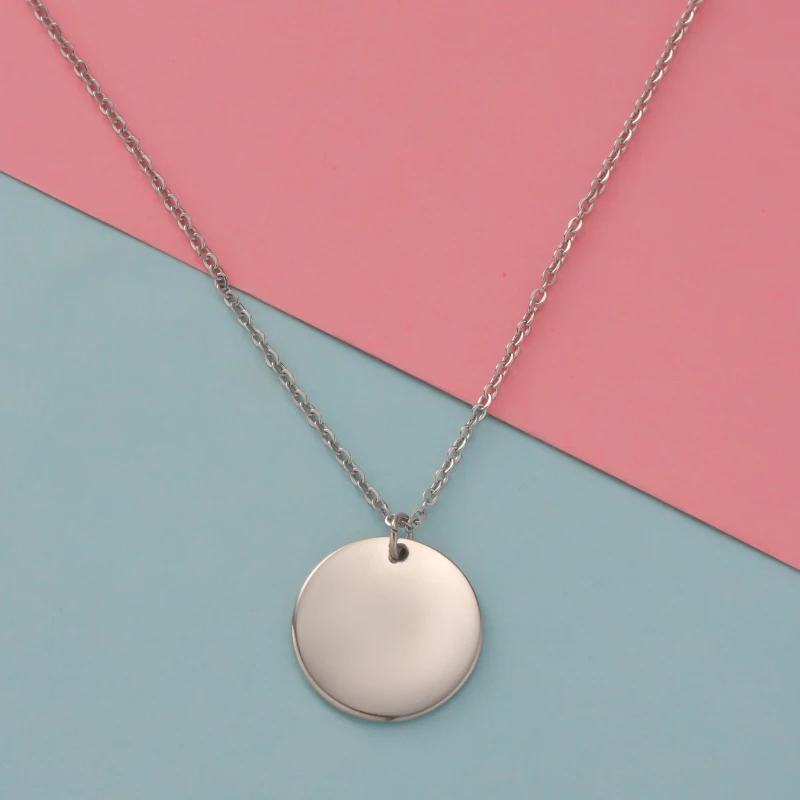 Fnixtar 10pcs Stainless Steel Necklace Round Disc Circle Pendant 6-30mm For Women Adjustable Clavicle Necklace Wedding Jewelry