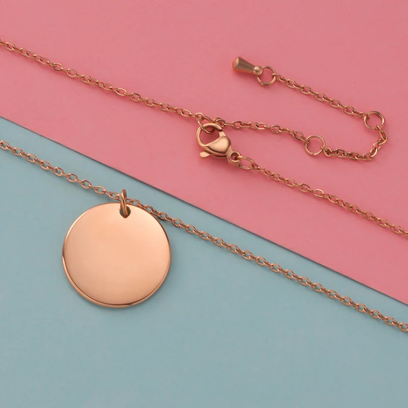 Fnixtar 10pcs Stainless Steel Necklace Round Disc Circle Pendant 6-30mm For Women Adjustable Clavicle Necklace Wedding Jewelry