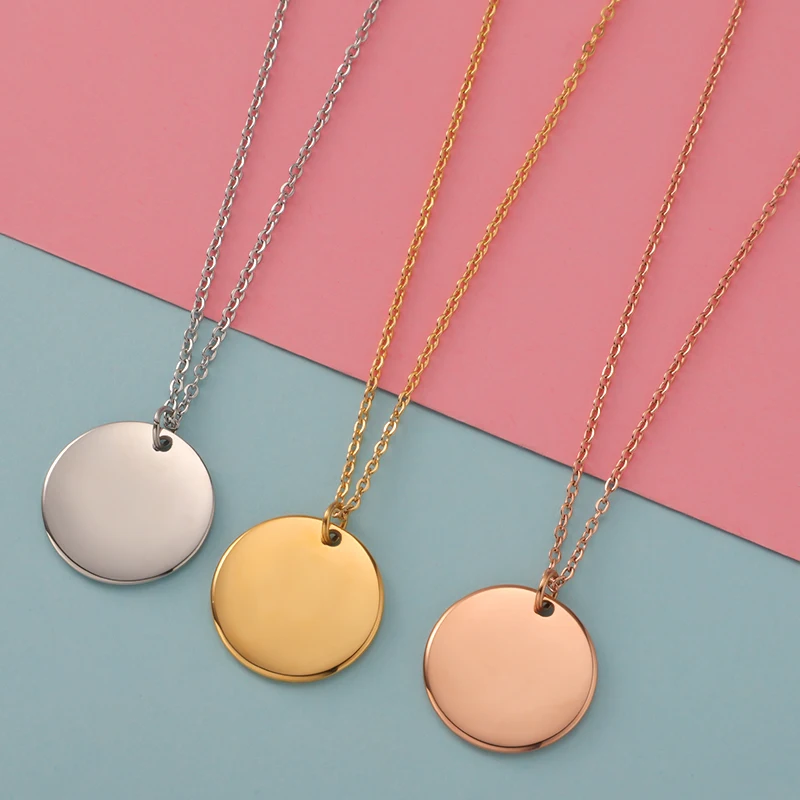 Fnixtar 10pcs Stainless Steel Necklace Round Disc Circle Pendant 6-30mm For Women Adjustable Clavicle Necklace Wedding Jewelry