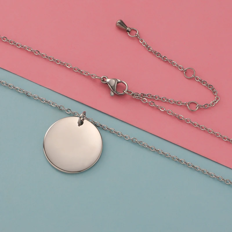 Fnixtar 10pcs Stainless Steel Necklace Round Disc Circle Pendant 6-30mm For Women Adjustable Clavicle Necklace Wedding Jewelry