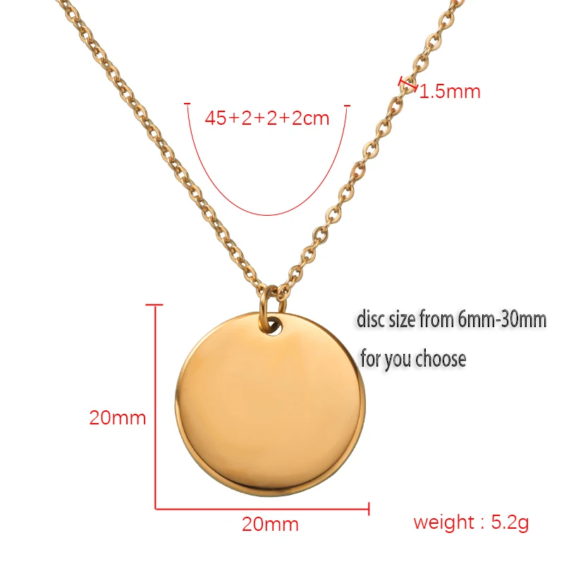 Fnixtar 10pcs Stainless Steel Necklace Round Disc Circle Pendant 6-30mm For Women Adjustable Clavicle Necklace Wedding Jewelry