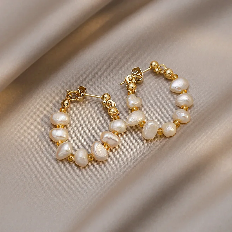 Personality Fashion 14k Gold Filled Natural Freshwater Pearl Ladies Tassels Stud Earrings Jewelry For Women Anti Allergy