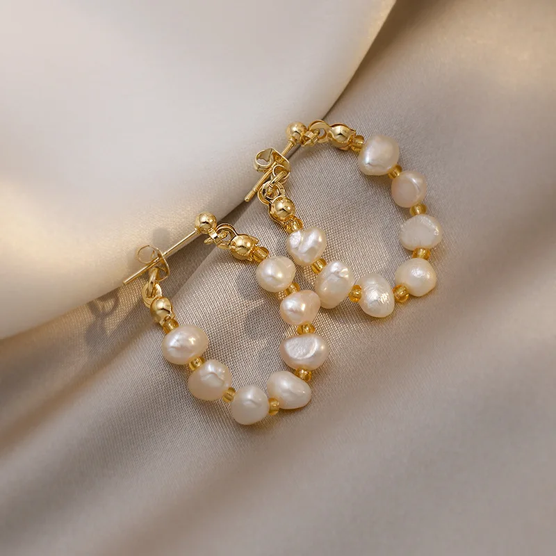 Personality Fashion 14k Gold Filled Natural Freshwater Pearl Ladies Tassels Stud Earrings Jewelry For Women Anti Allergy