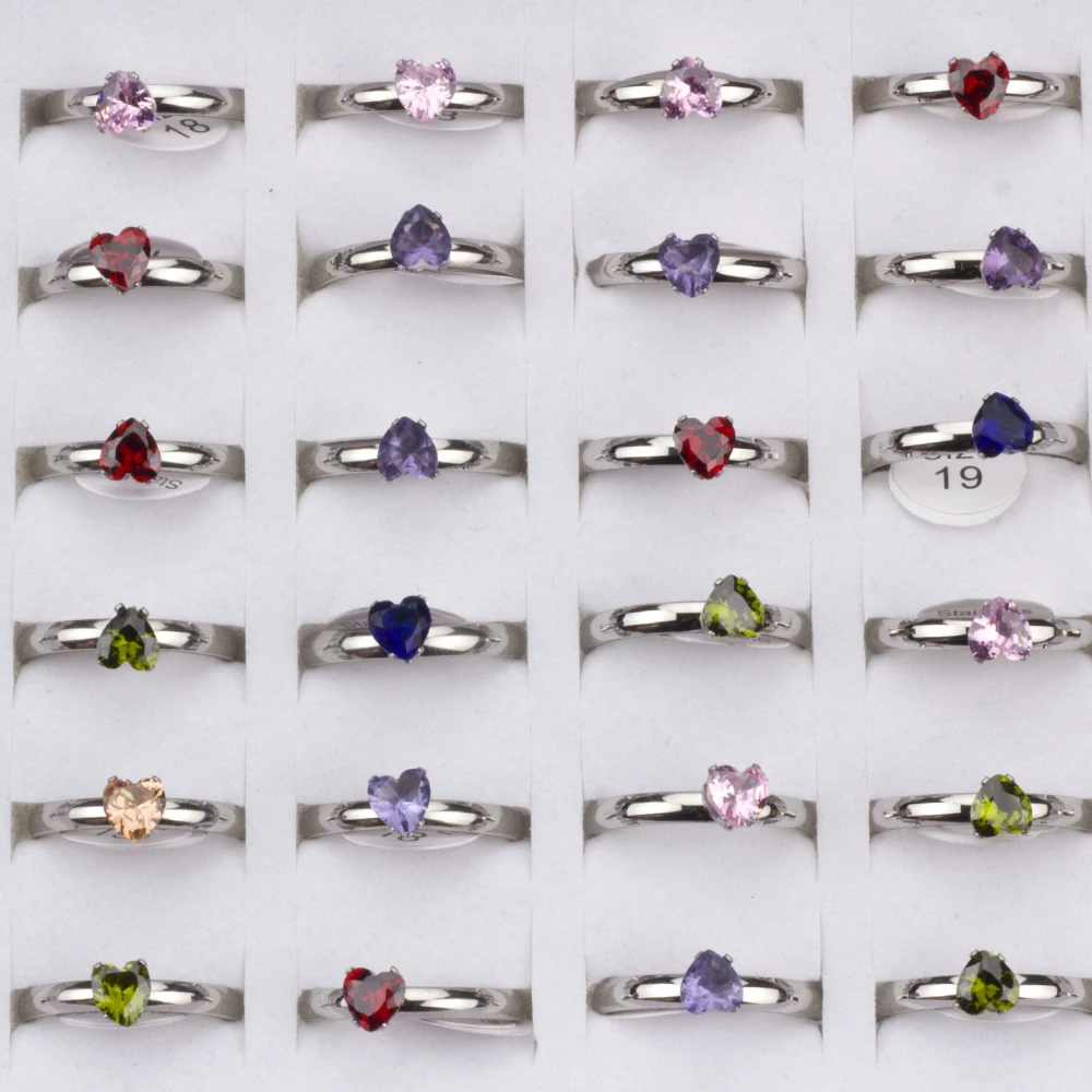 36Pcs/lot Fashion Stainless Steel Zircon Heart Love Rings For Women Mix Style Wedding Engagement Jewelry
